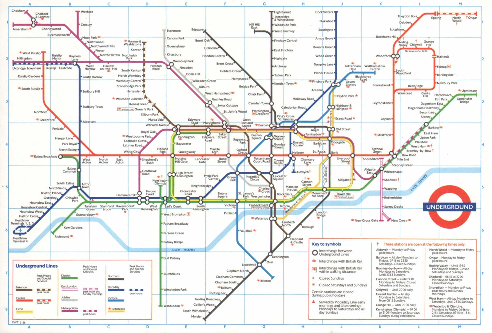 LONDON UNDERGROUND tube plan map. Heathrow Terminal 4 complete. #1 1986